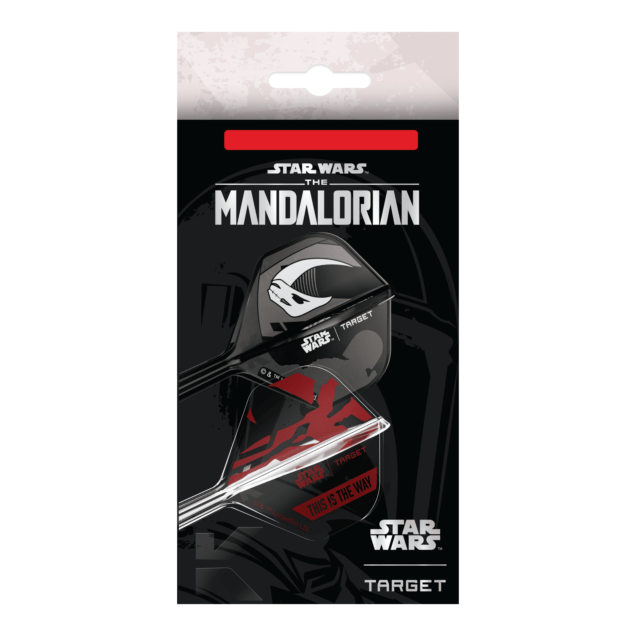 Target Star Wars K-Flex Set Mandalorian No2 Standard Flights Dieses Bild zeigt das Target Star Wars K-Flex-Set Mandalorian No2 Standard Flights. Die Dart Flights haben ein Mandalorian-Design aus der Star Wars Serie.