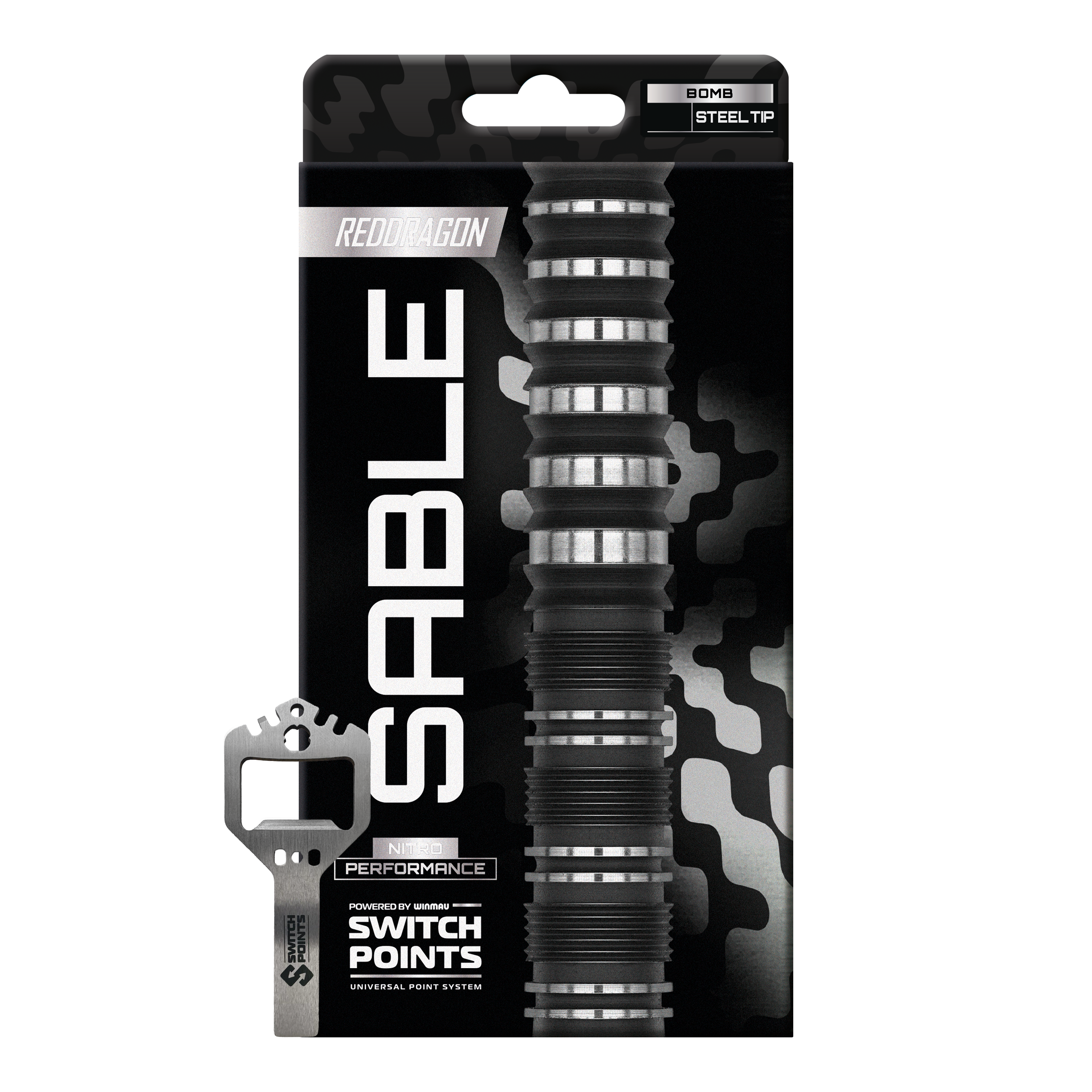 Red Dragon Sable Bomb Switch Point Steel Darts Zu sehen ist das Produkt Red Dragon Sable Bomb Switch Point Steeldarts. Diese Steeldarts eignen sich besonders für ambitionierte Dartspieler.
