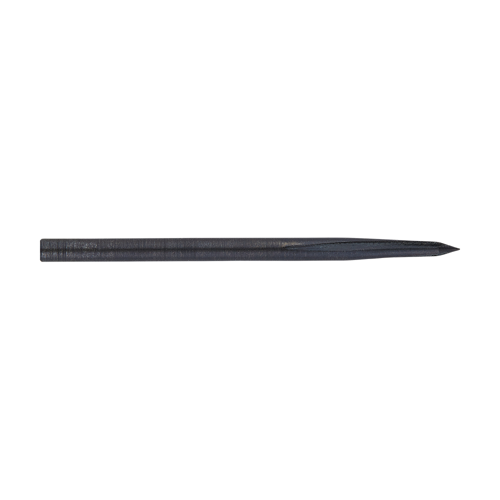Unicorn Volute Noir steel dart tips Das Bild zeigt eine schwarze Steeldartspitze namens "Unicorn Volute Noir". Die Spitze ist lang, schlank und hat eine fein gearbeitete Struktur.