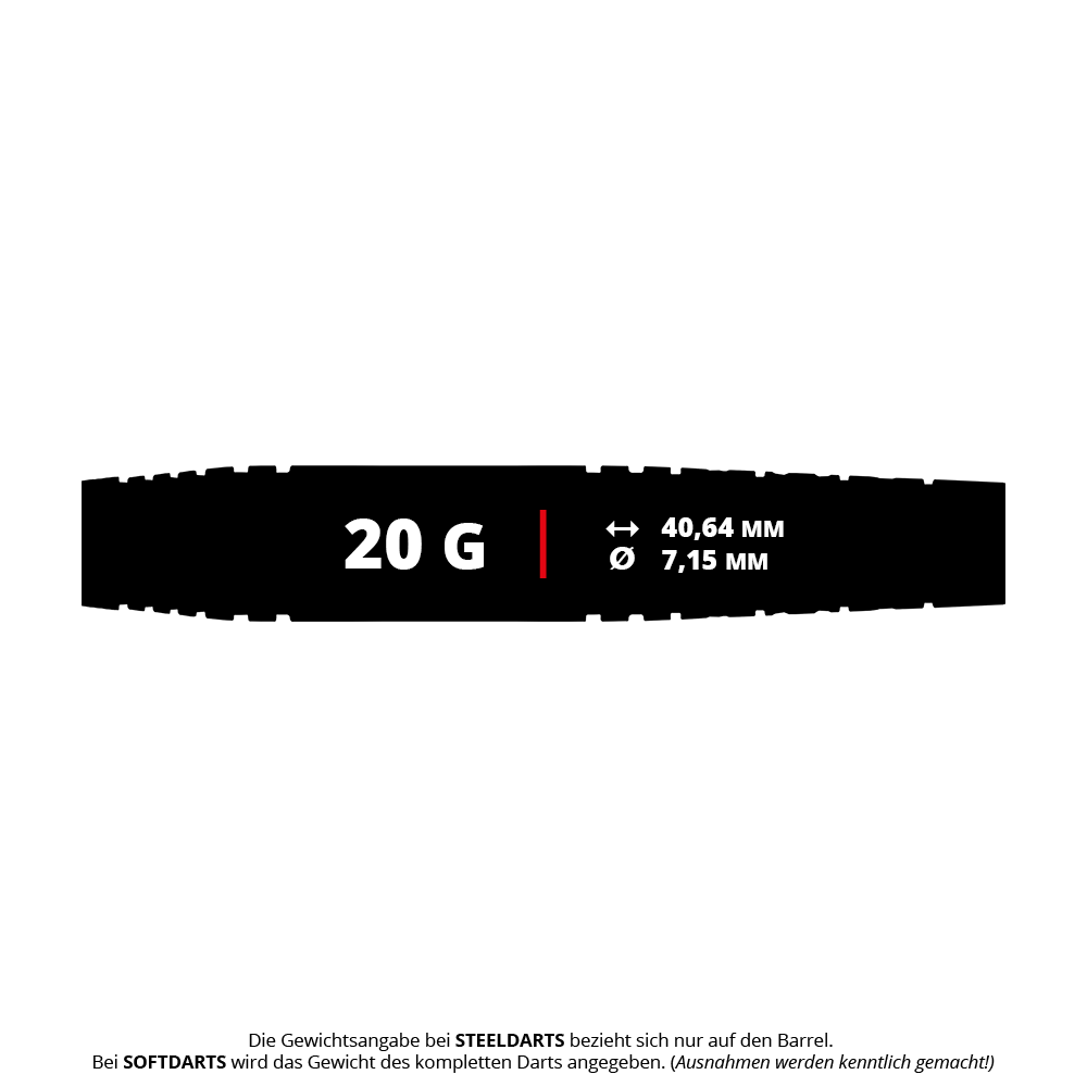 Red Dragon Luke Humphries TX5 Soft Darts - 20g Das Bild zeigt die Red Dragon Luke Humphries TX5 Softdarts - 20g. Diese Darts sind speziell für Softdart-Spiele mit 20 Gramm Gewicht entworfen.