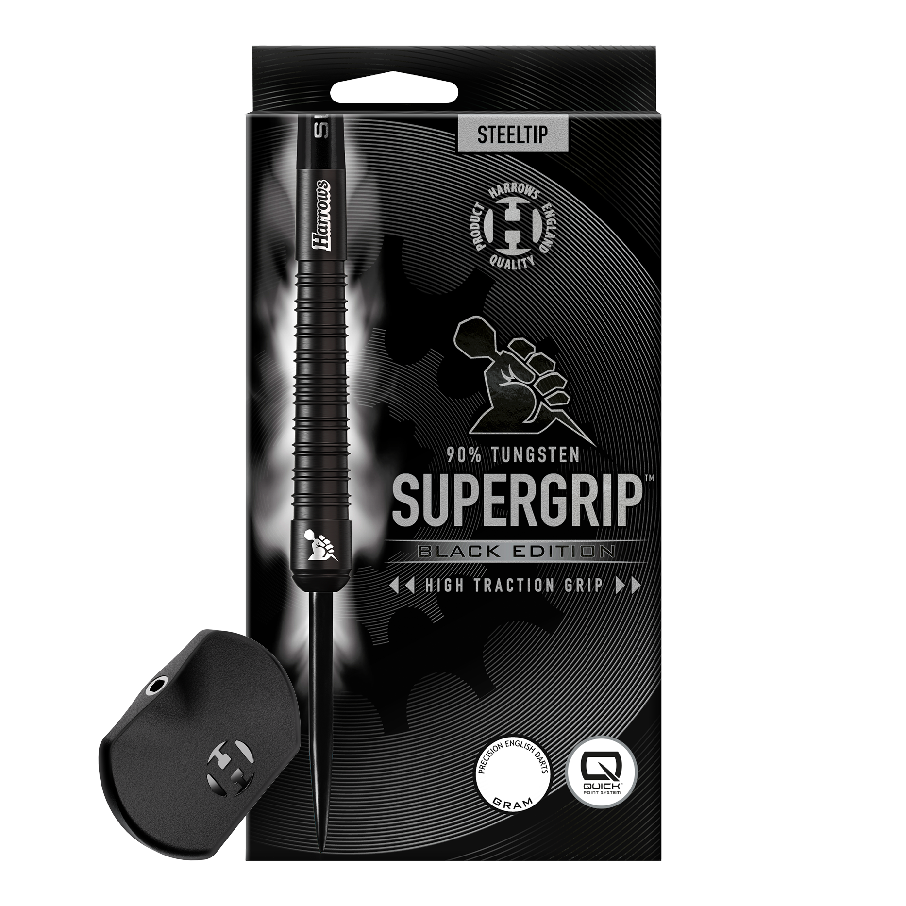 Harrows Supergrip 90 Black Edition Quick Point Steel Darts Harrows Supergrip 90 Black Edition Quick Point Steeldarts sind schwarze Steeldarts mit auffälligem Design. Sie sind ideal für präzises und professionelles Dartspiel.