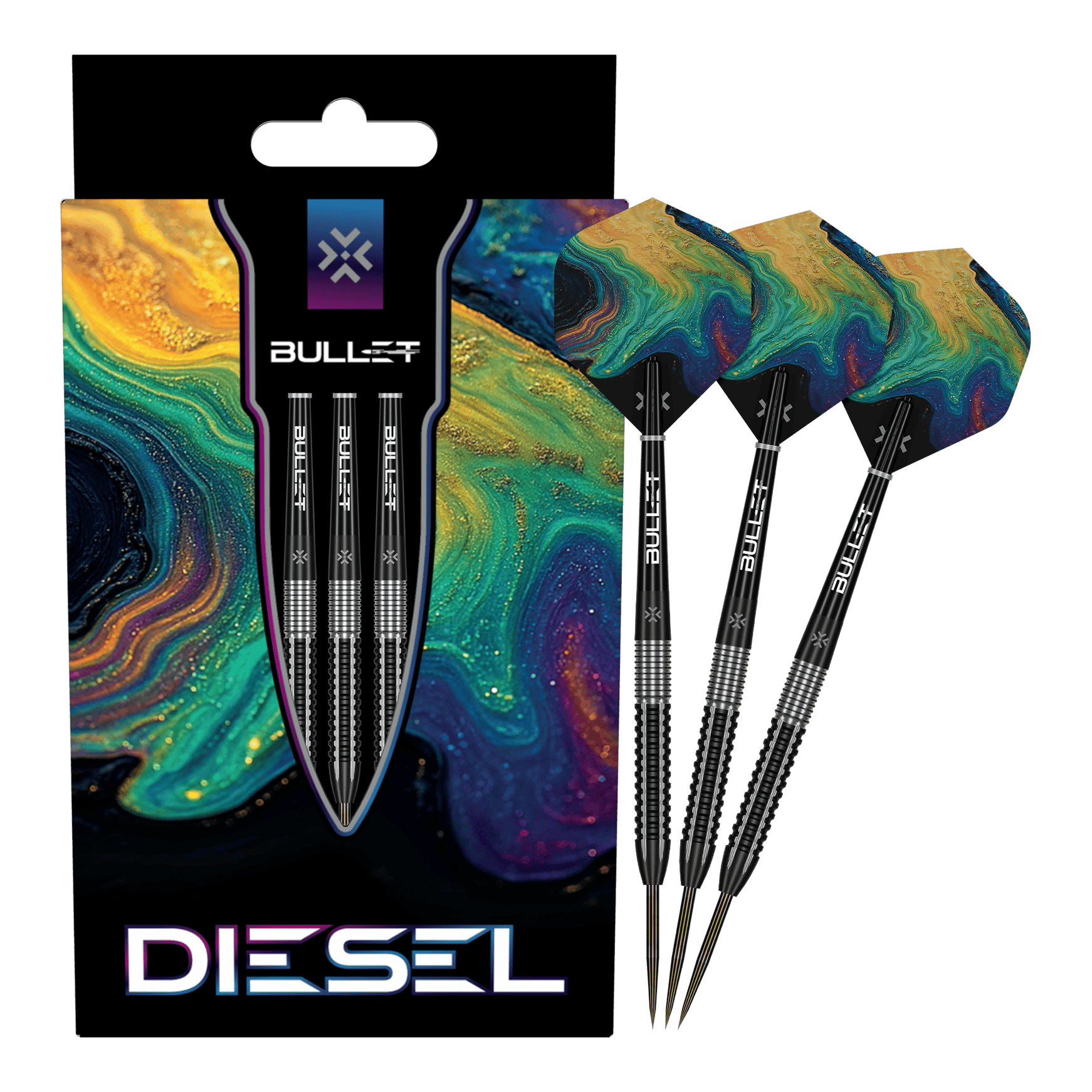 Bullet Diesel steel darts Hier wird das Produkt Bullet Diesel Steeldarts präsentiert. Die Steeldarts sind für den professionellen Dartsport geeignet.