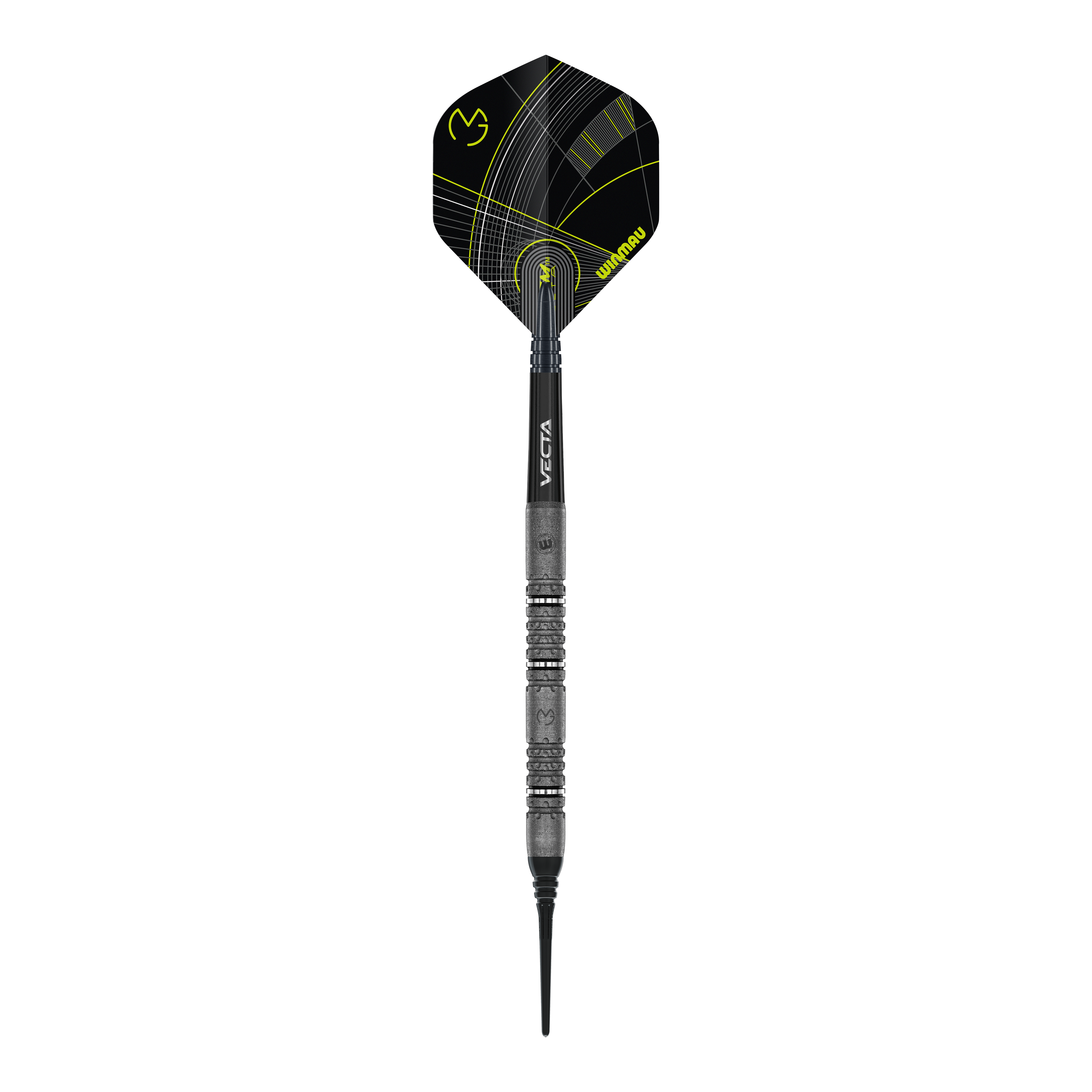 Dargestellt werden die Winmau Michael Van Gerwen Signature Edition Softdarts - 20g. Die Darts sind in Kooperation mit dem Profi Michael Van Gerwen entstanden.