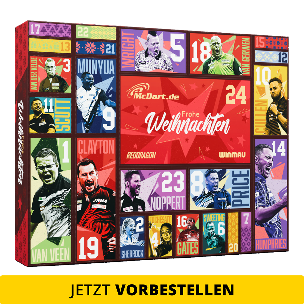 McDart Steel Darts Advent Calendar 2026 Das Bild zeigt den McDart Steel-Darts Adventskalender 2026. Die Abbildung betont das besondere Angebot für Dart-Fans.