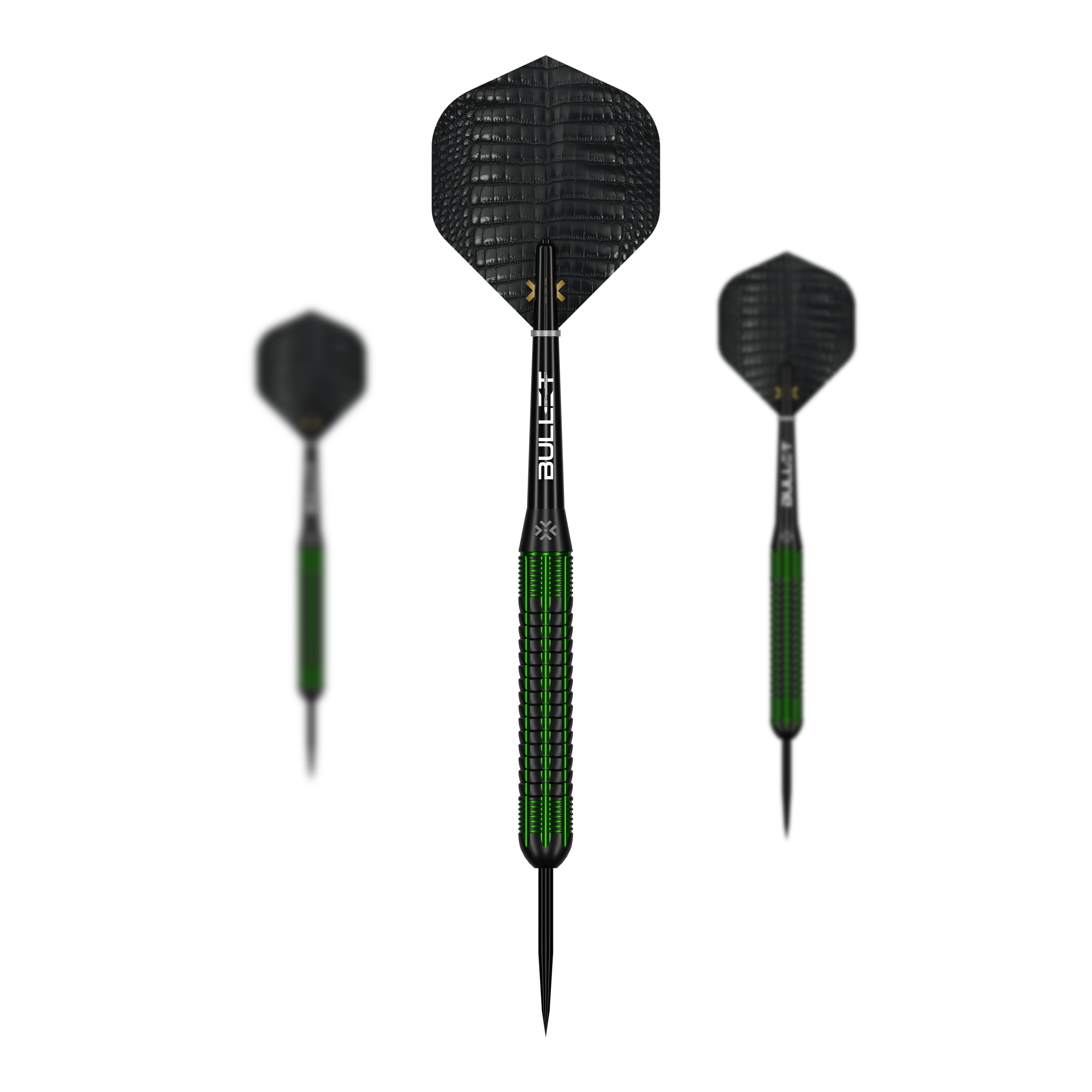 Bullet Gator Brass Steel Darts - 22g Auf dem Bild ist ein Set der Bullet Gator Brass Steeldarts - 22g zu sehen. Das Set enthält mehrere Darts mit je 22 Gramm Gewicht.
