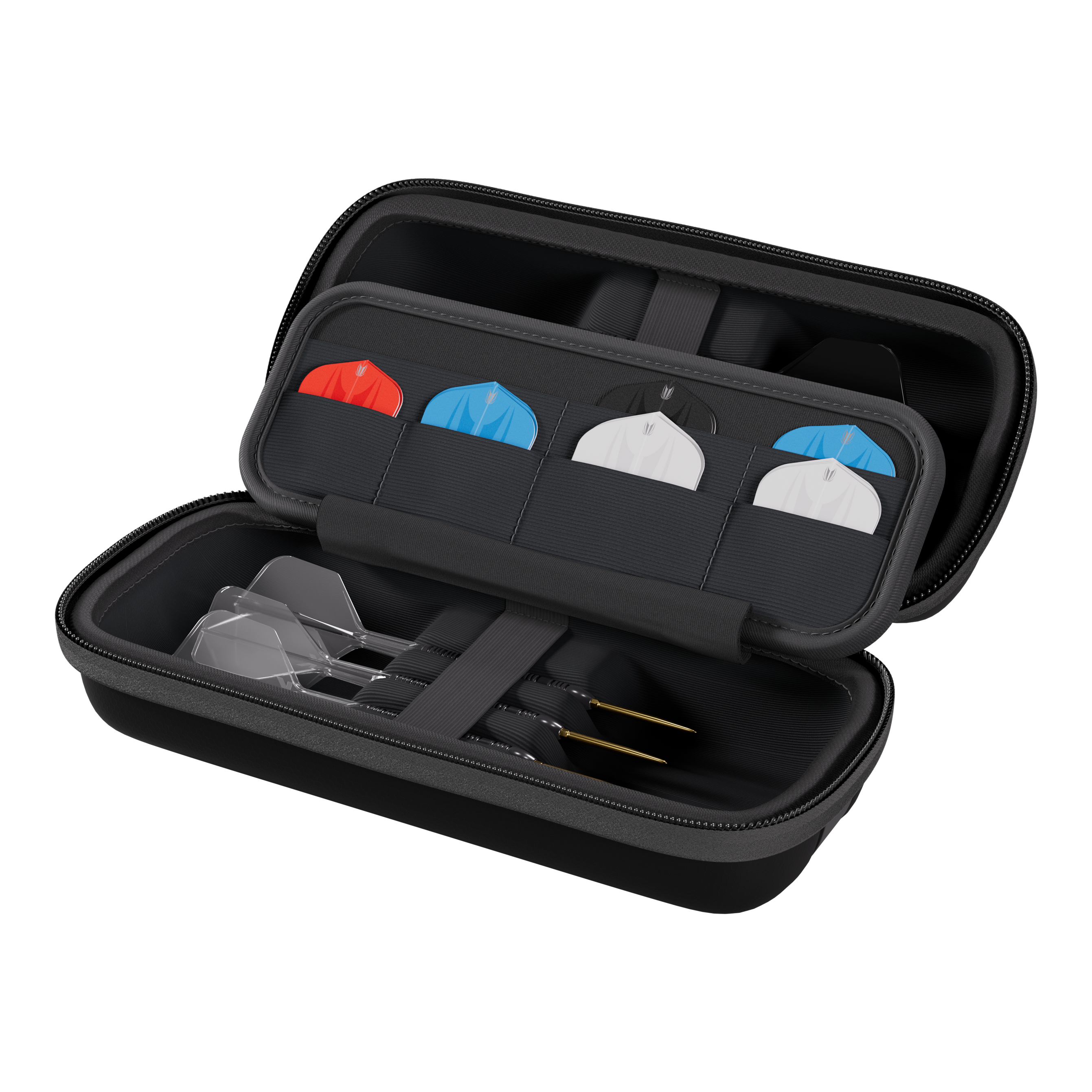 Auf dem Bild ist ein Target BOA Dartcase in Schwarz abgebildet. Das schwarze Etui bietet Schutz und Aufbewahrung für Darts und Zubehör.