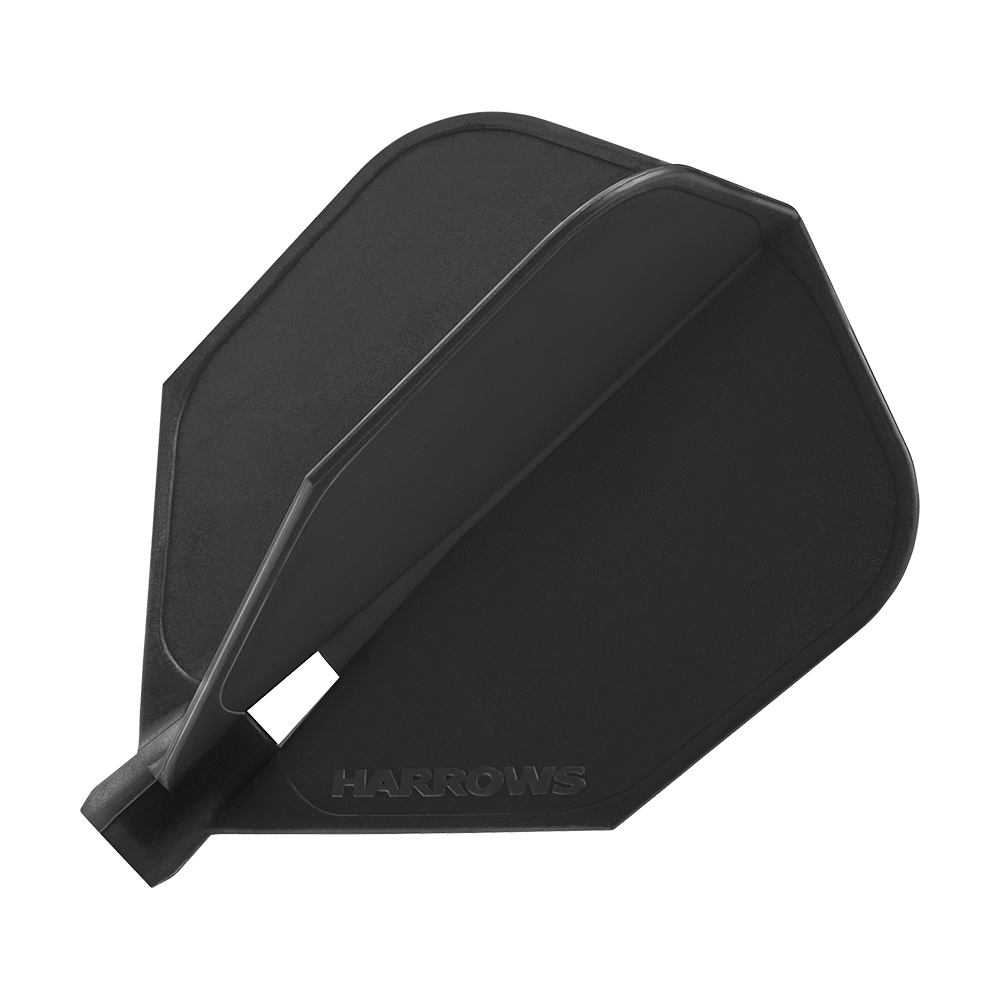 HRC-100_Harrows_Clic_Standard_Flight_Black_1czmJk76vTxjsy Das Bild zeigt ein schwarzes Dartflight mit der Aufschrift "Harrows". Es handelt sich um das Modell "Harrows Clic Standard Flights - Black".