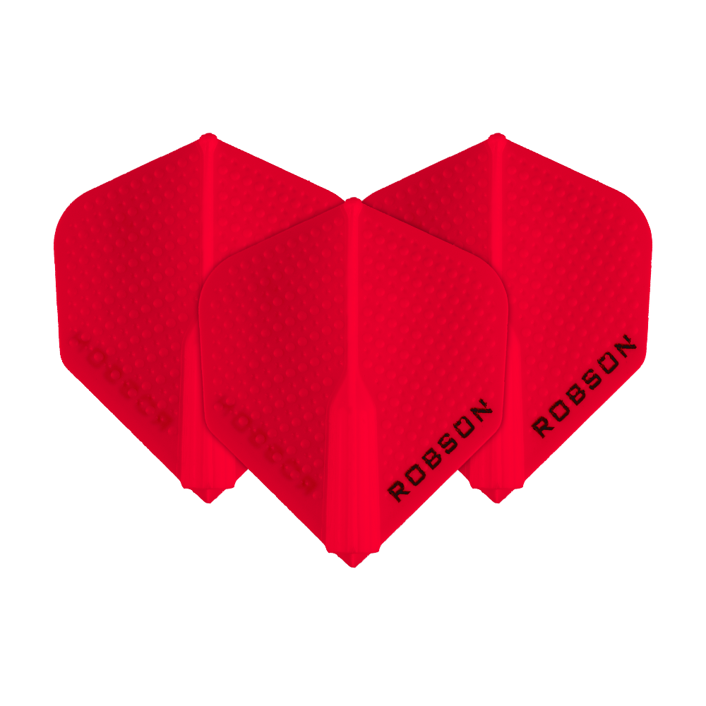 Robson Plus Dimple Flights - Rot Das Bild zeigt drei rote Robson Plus Dimple Flights. Auf jedem Flight steht der Schriftzug "ROBSON" in schwarzer Farbe.