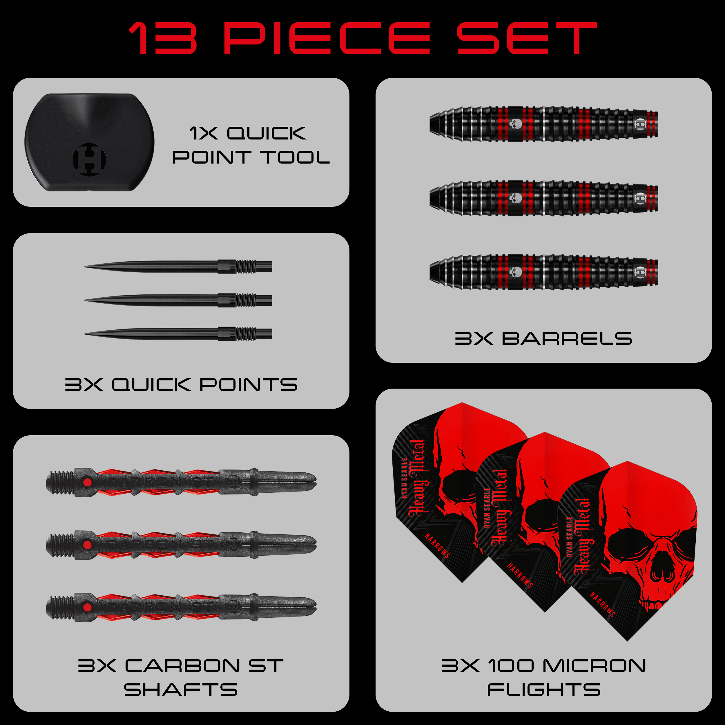 Harrows Ryan Searle 90% Steeldarts Quick Point Steeldarts sind auf diesem Bild zu sehen. Die Pfeile zeichnen sich durch ihre hohe Präzision und das spezielle Design aus.