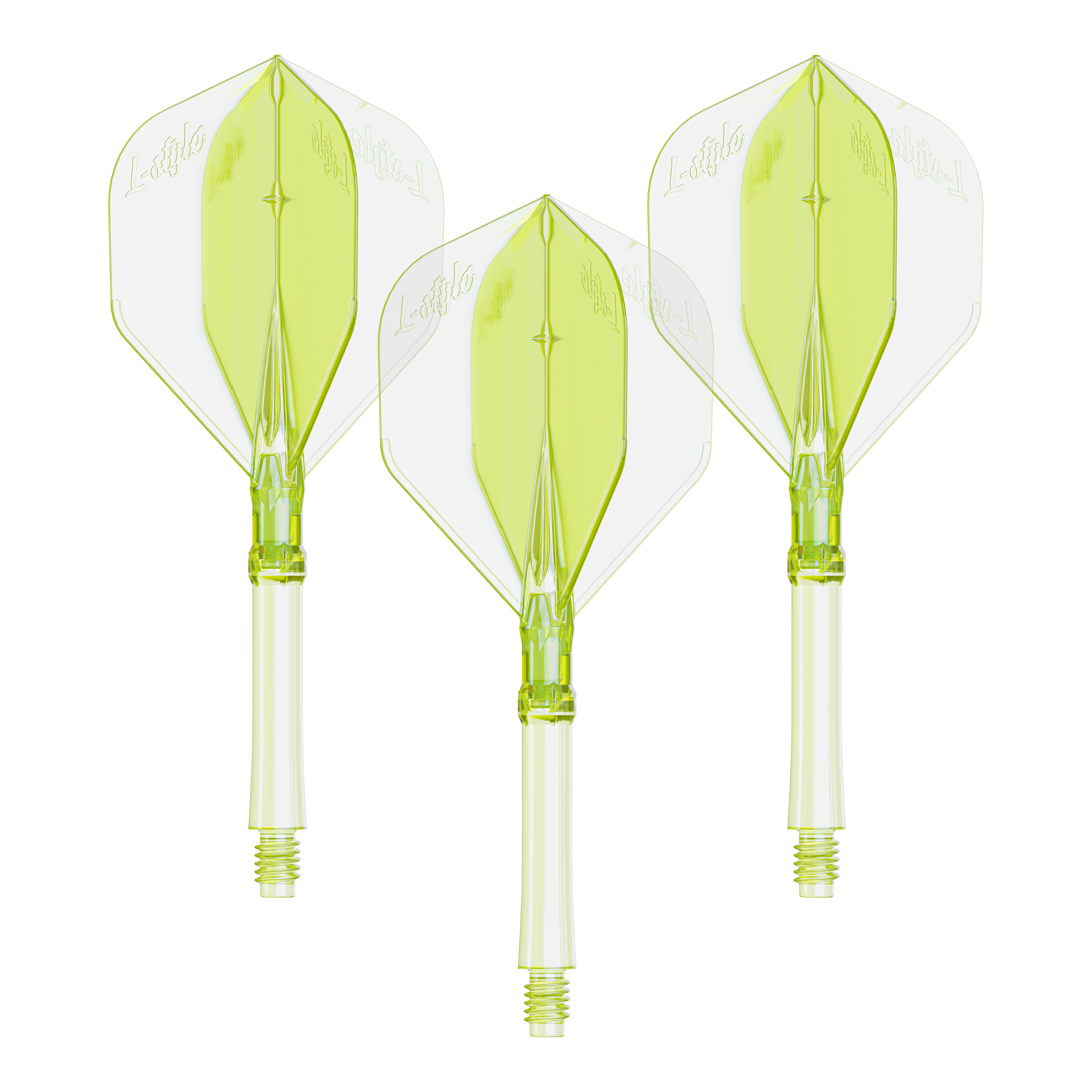 L-Style L-Sytem Flights - Neon Yellow Das Foto zeigt ein Set Dart Flights in Neon-Gelb, große Größe. Die Flights sind für das L-Style L-System geeignet.