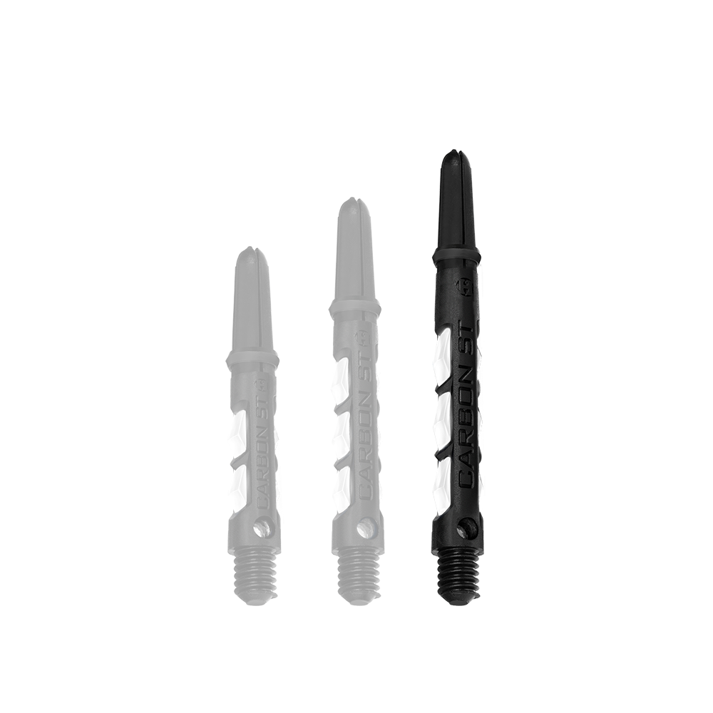 HR439_Harrows_Carbon_ST_Shafts_Weiss_47mm_11UaXU7MnGMxif Das Bild zeigt drei Harrows Carbon ST Shafts in der Farbe Weiß. Die Dartschäfte sind in unterschiedlichen Längen abgebildet.