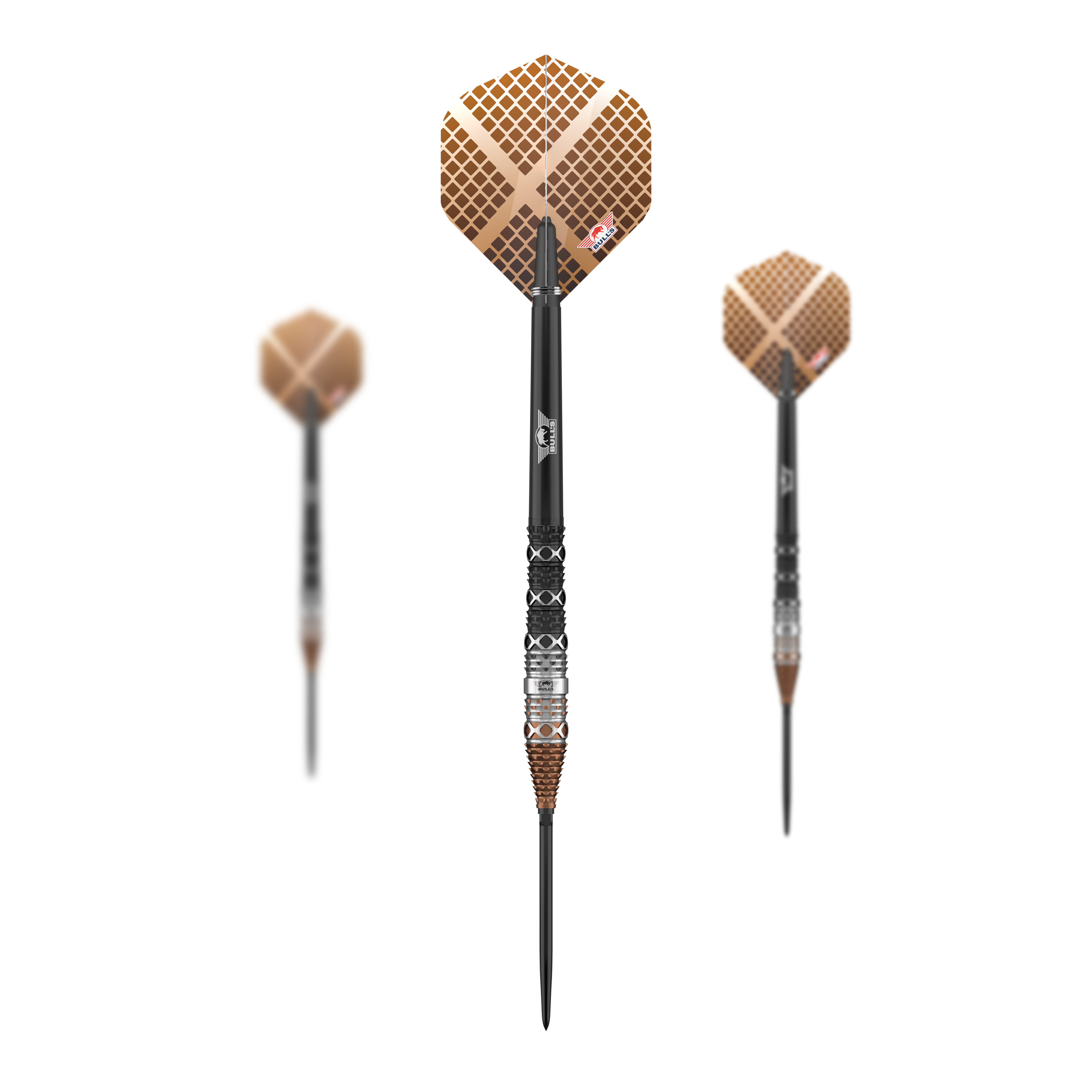 Das Bild zeigt die Bulls NL Max Hopp 95% Convertible Points Steeldarts als Set. Ideal für professionelle Spieler und Sammler.