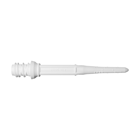 LIP43_L-Style_Premium_Lippoints_30_Softdartspitzen_30erPack_Weiss_2 Das Bild zeigt eine weiße Softdartspitze. Sie hat ein Gewinde am Ende und eine glatte, leicht strukturierte Oberfläche.