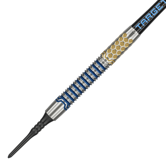 Target Josh Rock GEN1 Soft Darts - 20g Dies ist der Target Josh Rock GEN1 Softdart mit einem Gewicht von 20g. Der Dartpfeil hat ein auffälliges Design mit blauen und goldenen Akzenten.