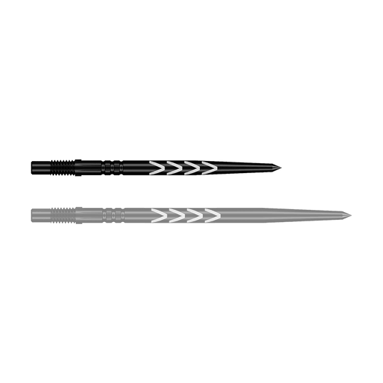 Shot Turbo Points Dart Tips Michael Smith - Black Ein einzelner Dartgriff mit schwarzer Spitze ist abgebildet. Der Griff hat eine texturierte Oberfläche.