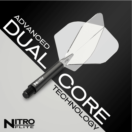 Red Dragon Nitroflite - Black Shaft Clear No2 Flights Das Bild zeigt das Produkt "Red Dragon Nitroflite - Black Shaft Clear No2 Flights". Es hebt die fortschrittliche Dual-Core-Technologie hervor.