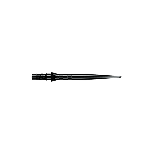 Zu sehen sind schwarze Winmau Switch Point Groove Steeldartspitzen mit einer Länge von 26 mm. Sie werden häufig als Ersatzspitzen für Steeldarts genutzt.