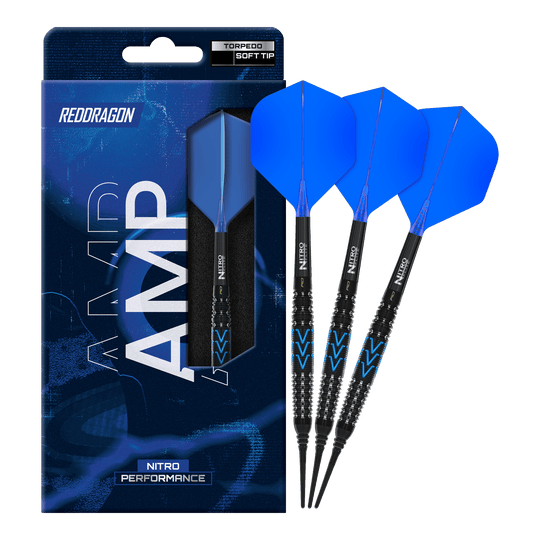 Red Dragon Amp Torpedo Soft Darts - 22g Gezeigt wird ein vollständiger Satz Red Dragon Amp Torpedo Softdarts mit 22g. Das Set eignet sich für das Softdartspiel.
