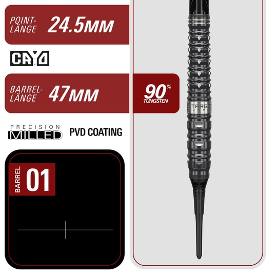 Target Black Marque Eclipse Soft Darts - 21g Abgebildet sind die Target Black Marque Eclipse Softdarts mit einem Gewicht von 21g. Die Darts bestechen durch ihr modernes und stilvolles Aussehen.