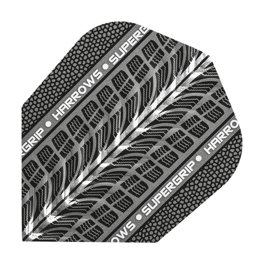 Das Bild zeigt die Harrows Supergrip Weiß No6 Flights. Es handelt sich um weiße Dart-Flights für präzises Spiel.