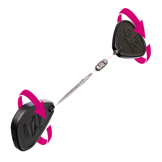 Target Swiss Point 2BA Converter - Silber Das Bild zeigt den Target Swiss Point 2BA Converter in Silber. Zwei Werkzeuge drehen sich, um die Metallspitze im Zentrum zu montieren oder zu entfernen.