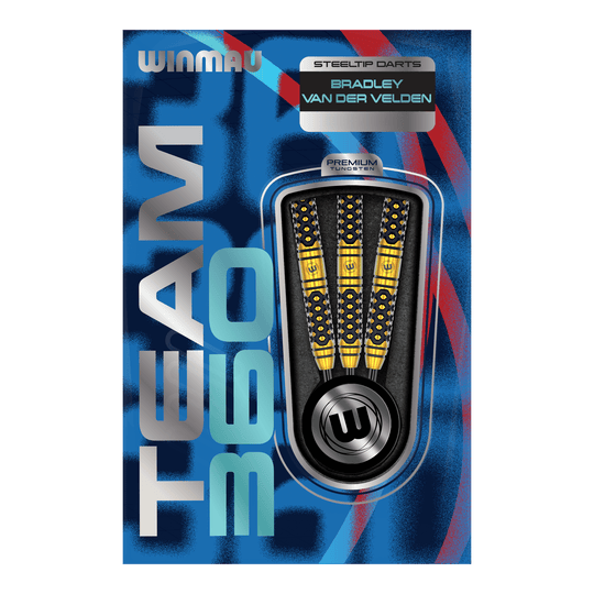 Winmau Team 360 Bradley Van Der Velden Steel Darts - 22g Abgebildet sind die Winmau Team 360 Bradley Van Der Velden Steeldarts - 22g. Das Foto hebt die Form und Verarbeitung der Darts hervor.