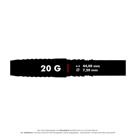 19740_Bulls_Sarah_Milkowski_Softdarts_5_20g Das Bild zeigt die Produktinformationen der Bulls Sarah Milkowski Softdarts mit einem Gewicht von 20 Gramm. Die Darts haben eine Länge von 44,00 mm und einen Durchmesser von 7,20 mm.