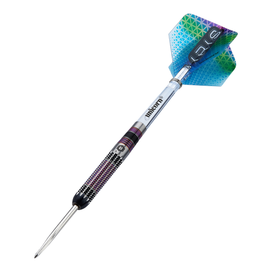 Unicorn Iris Steeldarts Unicorn Iris Steeldarts sind als Set abgebildet. Die Darts haben eine auffällige Form.