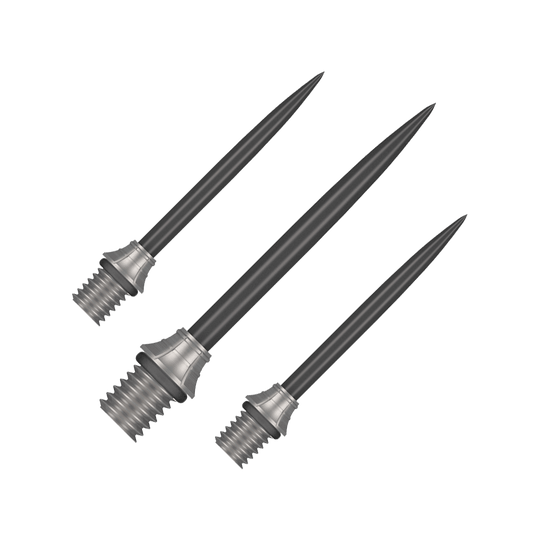 Gezeigt wird ein Set der Shot Fynx Conversion Points mit 32 mm Länge. Diese Spitzen bieten Vielseitigkeit beim Dartspielen.