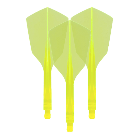 Condor Ax 120 Flight System Neon Yellow - Narrow Das Bild zeigt drei neon-gelbe Dartflights mit schmaler Form. Es handelt sich um das Produkt „Condor Axe 120 Flight-System Neon Yellow - Narrow“.