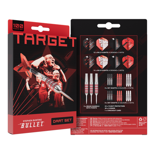 Target Stephen Bunting Bullet 100 Piece Brass Steeldart Set - 22g Target Stephen Bunting Bullet 100 Piece Brass Steeldart Set - 22g