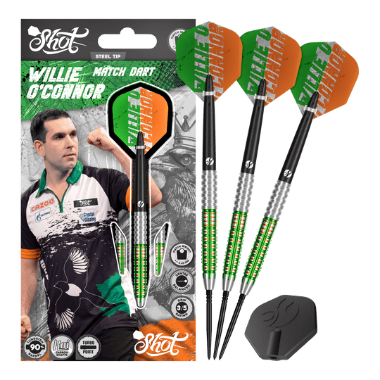 Shot Pro Series Willie O'Connor Turbo Point Steeldarts Shot Pro Series Willie O'Connor Turbo Point Steeldarts werden vollständig gezeigt. Die Darts besitzen spezielle Gravuren.