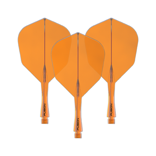 Winmau Fusion Flight Shaft System No6 Neon Orange Dies ist ein Bild eines Winmau Fusion Flight Shaft Systems No6 in Neon Orange, 22 mm. Das Produkt wird als Set dargestellt.