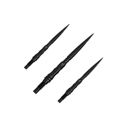 Apex Axis Black Elite Series Dartspitzen in 30mm werden gezeigt. Sie sind schwarz und technisch ausgeführt.