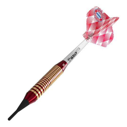 Bulls FC Bayern Munich Brass Soft Darts - 18g Bulls FC Bayern München Brass Softdarts mit einem Gewicht von 18g sind auf dem Bild dargestellt. Diese Softdarts sind ideal für Fans des Fußballvereins.