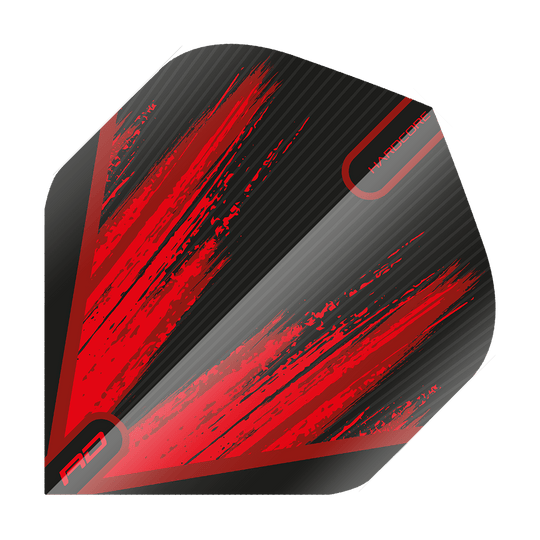 TF6442_Red_Dragon_Hardcore_Black_Red_V2_Standard_Flights_1uFoMBgCwXK9eu Das Bild zeigt das Produkt "Red Dragon Hardcore Black Red V2 Standard Flights". Die Dart-Flights sind schwarz mit auffälligen roten Streifen und modernen Designelementen.
