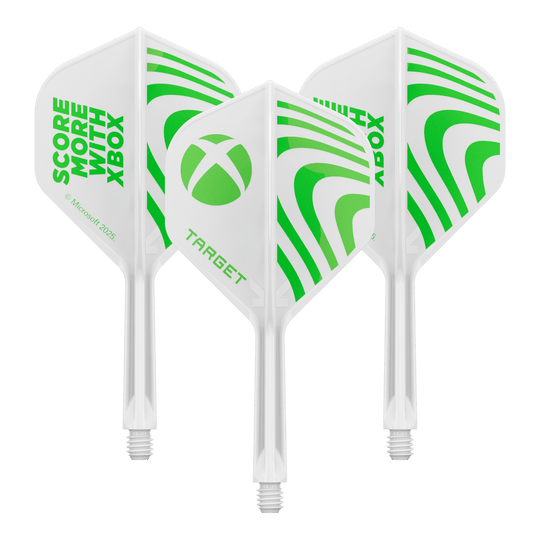 Target Xbox K-Flex No2 Standard Flights - White Ein Produktbild mit dem Dateinamen 410611_Target_Xbox_KFlex_No2_Standard_Flights_26mm_1Set. Es handelt sich wahrscheinlich um ein Set vom Dartzubehör.