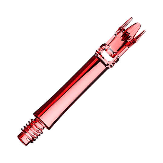 Zwei rote transparente Ersatzshafts werden gezeigt. Ihre Anordnung ist linear.