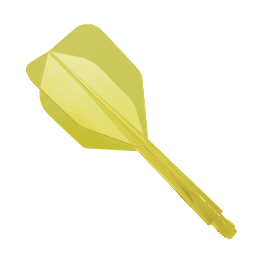 Condor Ax Yellow Flight System Small - XL - 37.5 mm Das Bild zeigt ein gelbes Dart-Flight-System namens "Condor Axe Yellow Flight-System Small - XL - 37,5 mm". Es besteht aus einem Stück und ist für Darts geeignet.