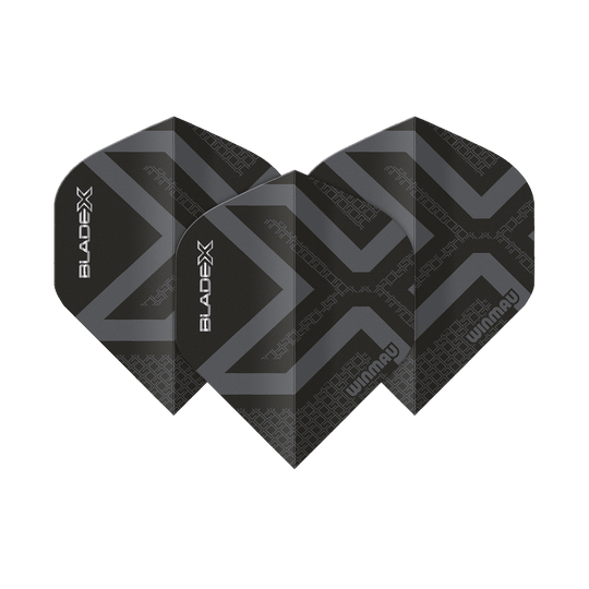 Winmau Prism Delta Blade X Metallic Black No2 Standard Flights Abgebildet ist ein Winmau Prism Delta Blade X Metallic Black No2 Standard Flight. Das Produkt erscheint in schwarzer Metallic-Farbe.