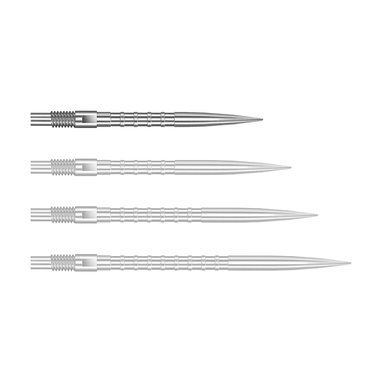 Harrows Quick Point Heavy Metal Dart Tips - Silver Das Bild zeigt Harrows Quick Point Heavy Metal Grip Dartspitzen in Silber mit einer Länge von 26mm. Dies ist das erste Stück der Serie.