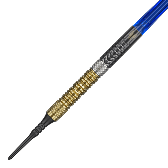 Abgebildet sind die Target Raymond Van Barneveld GEN6 Softdarts. Man erkennt die Struktur und Beschaffenheit der Darts.