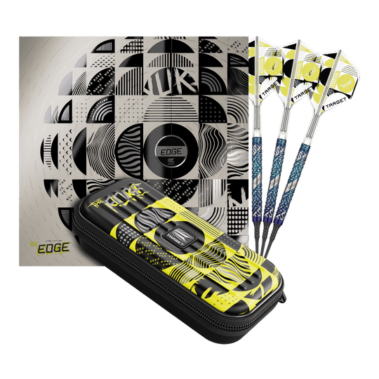 Target Luke Littler Edge Soft Darts - 19g Auf dem Bild befindet sich das Set der Target Luke Littler Edge Softdarts - 19g. Die Darts sind komplett und gut sichtbar angeordnet.