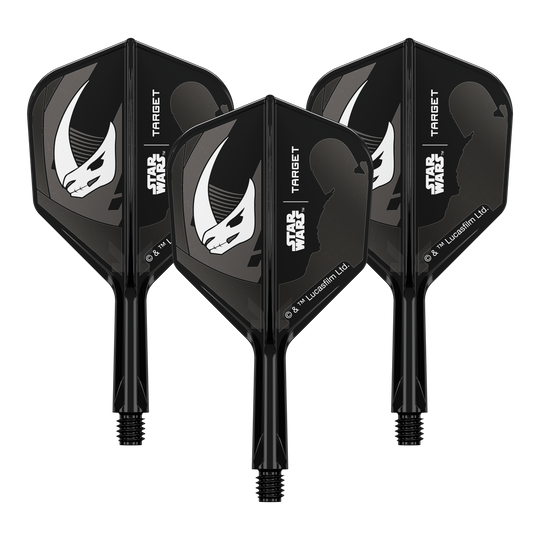 Target Star Wars K-Flex Set Mandalorian No6 Flights Auf dem Produkt ist eine Mandalorianer-Rüstung aus Star Wars abgebildet. Es handelt sich um einen weiteren No6 Flights 19 mm Dart-Flügel.