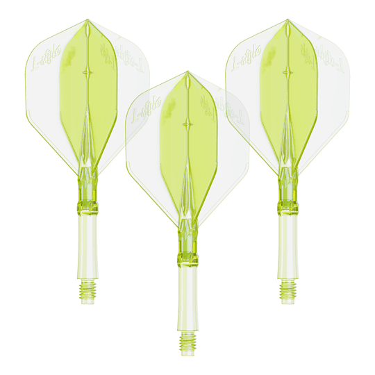 Hier ist ein Set Dart Flights in Neon-Gelb, mittlere Größe zu sehen. Die Flights sind für das L-Style L-System bestimmt.