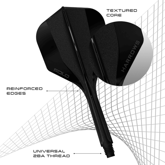 Harrows Solo No6 Flight Shaft System - Black Abgebildet ist das Harrows Solo No6 Flight-Shaft-System in Schwarz. Das Produkt ist in einer anderen Perspektive zu sehen.