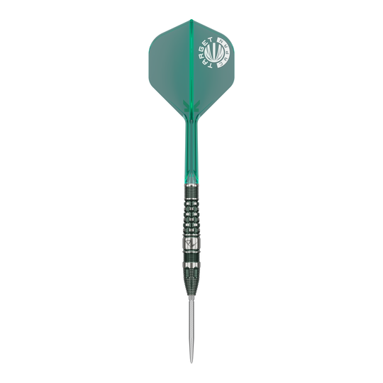 Abgebildet ist ein Target Japan Prime Series PW GEN 3 Swiss Point Steeldart mit 23g. Der Dartpfeil eignet sich für professionelle Spieler.
