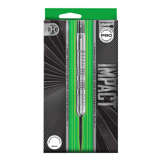 Harrows Impact Steel Darts Abgebildet sind Harrows Impact Steeldarts aus einer anderen Perspektive. Die Darts wirken robust und professionell.