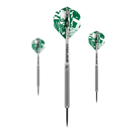GOAT Fairway V1 Tungsten Steel Darts Hier wird das Set GOAT Fairway V1 Tungsten Steeldarts gezeigt. Die Komponenten liegen geordnet beieinander.