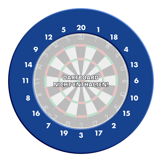 Das Bild zeigt ein blaues HD-Zahlen Dartboard-Surround ohne Logo. Das Produkt ist rund und dient dem Schutz der Wand beim Dartspiel.
